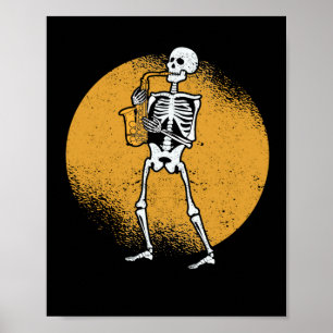 Póster Esqueleto tocando música jazz saxofónica de hallow