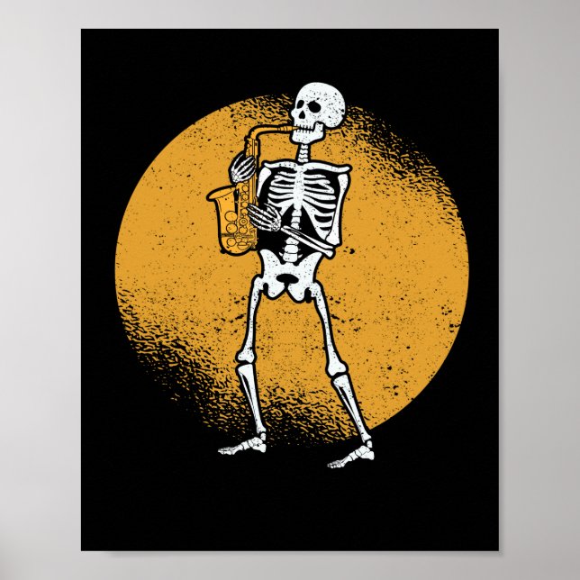 Póster Esqueleto tocando música jazz saxofónica de hallow (Frente)