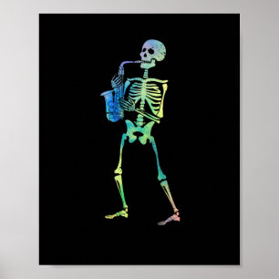Póster Esqueleto tocando música jazz saxofónica de hallow