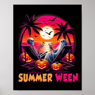 Póster Esqueleto Verano-ween Playa Ambiente Halloween Ata