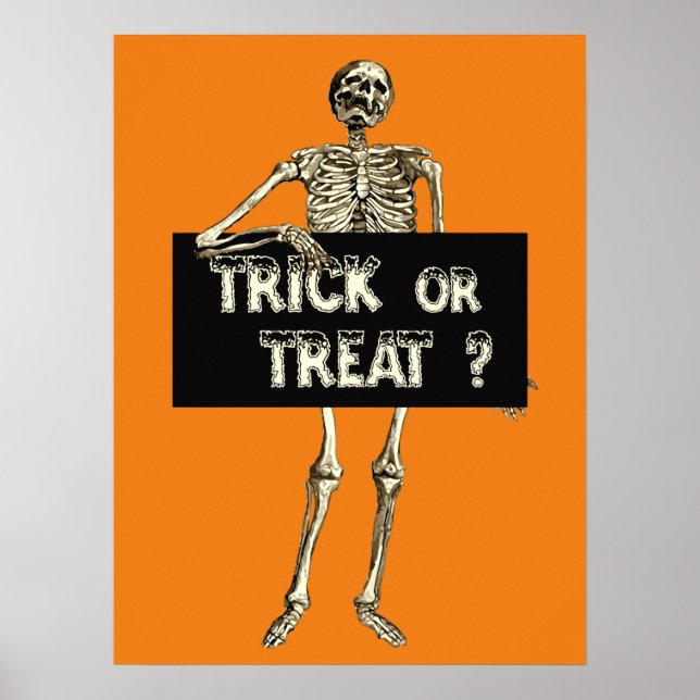 Póster Esqueleto vintage de Halloween Truco o trato (Frente)