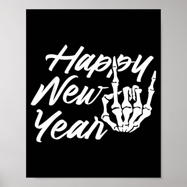 Póster Esqueleto Vintage Feliz Nochevieja (Frente)