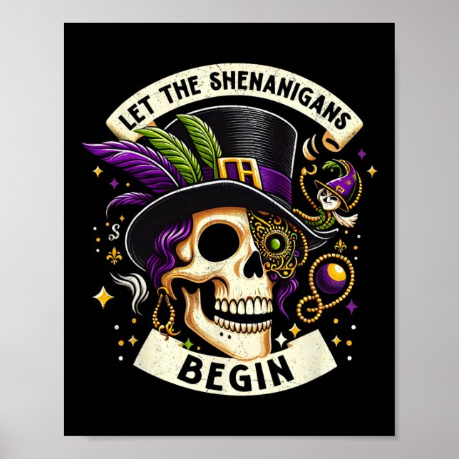 Póster Esqueleto Vintage Que Los Shenanigans Empiecen Mar (Frente)