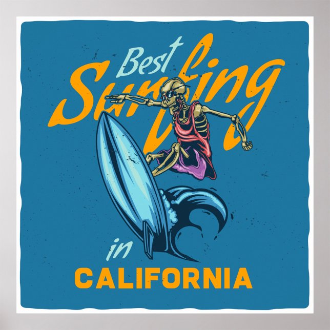 Póster Esqueleto Vintage Surfeando Playa de California (Subido por el creador)