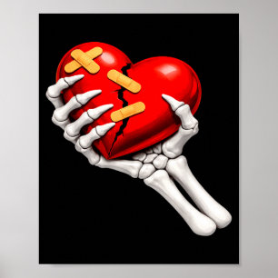 Póster Esqueleto y soltero anti San Valentín con el coraz