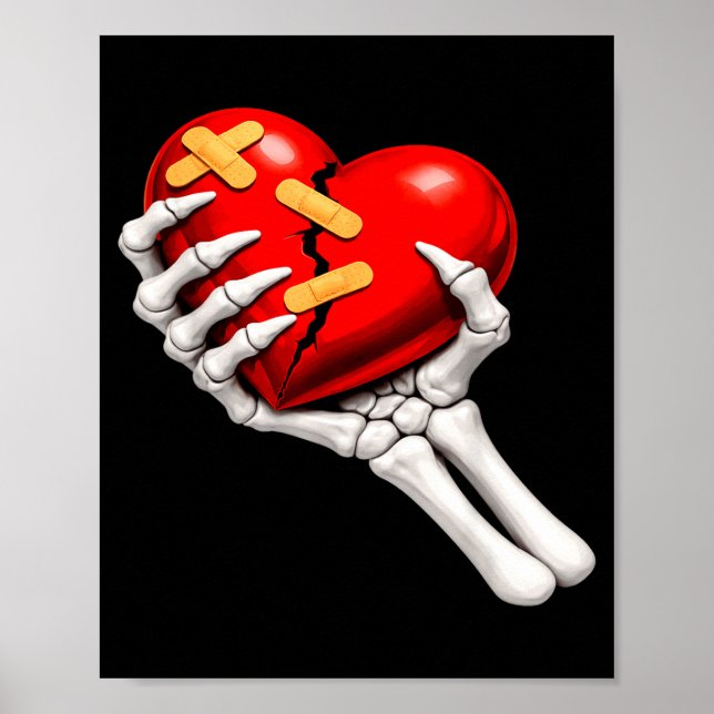Póster Esqueleto y soltero anti San Valentín con el coraz (Frente)
