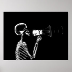 PÓSTER ESQUELETON DE RAYO X EN MEGAPHONE - B&W