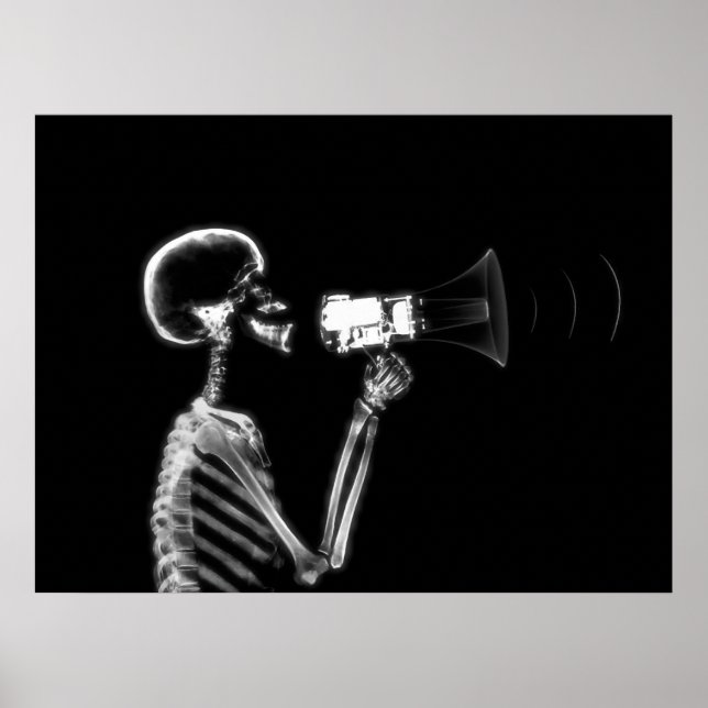 PÓSTER ESQUELETON DE RAYO X EN MEGAPHONE - B&W (Frente)