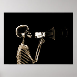 PÓSTER ESQUELETON DE RAYOS X SOBRE MEGAPHONE - SEPIA