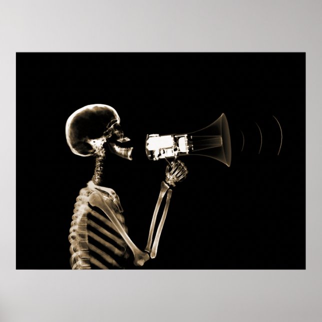 PÓSTER ESQUELETON DE RAYOS X SOBRE MEGAPHONE - SEPIA (Frente)
