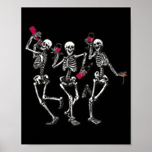 Póster Esqueletos Bailando Amante del Vino Divertido Hall