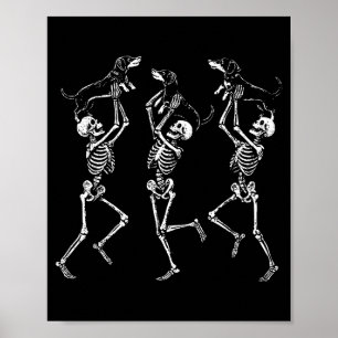 Póster Esqueletos bailando retro Dachshund Halloween lind