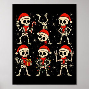Póster Esqueletos bailarines sombrero de Santa Navidad Es