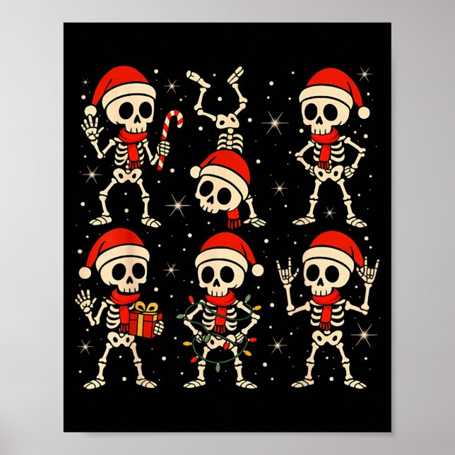 Póster Esqueletos bailarines sombrero de Santa Navidad Es (Frente)