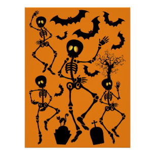 Póster Esqueletos de Halloween Danza macabra