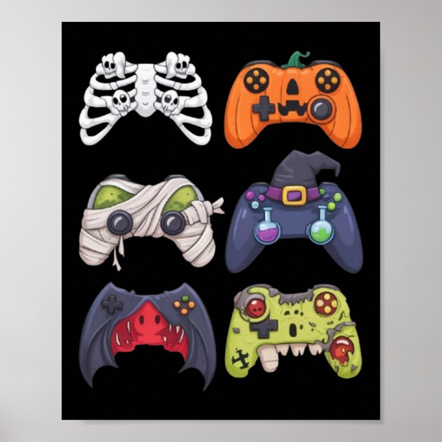 Póster Esqueletos de Halloween Mandos de juego de zombies (Frente)