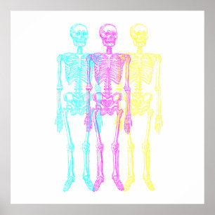 Póster Esqueletos de la prensa amarilla cian magenta