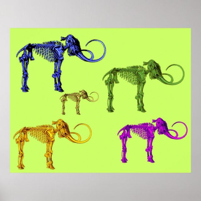 Póster Esqueletos de mamut multicolores (Frente)