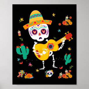 Póster Esqueletos del Día de los Muertos mexicano que bai