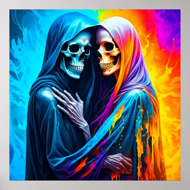 Póster Esqueletos envueltos en un arcoiris (Frente)