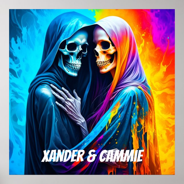 Póster Esqueletos envueltos en un arcoiris personalizado (Frente)