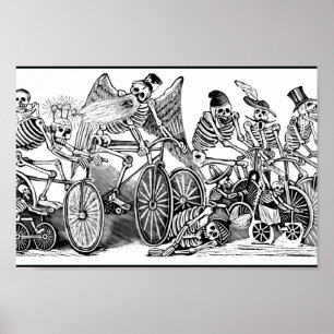 Póster Esqueletos sobre bicicletas, México