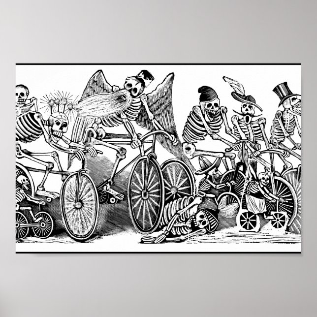 Póster Esqueletos sobre bicicletas, México (Frente)