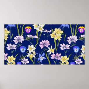 Póster Esquema de patrón floral sin soldadura con flores 
