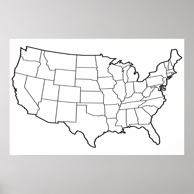 Póster Esquema en blanco del mapa de Estados Unidos (Frente)