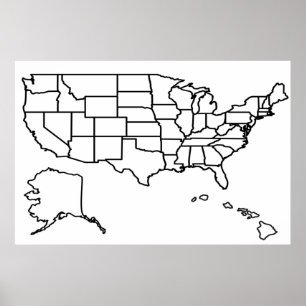 Póster Esquema en blanco del mapa de Estados Unidos