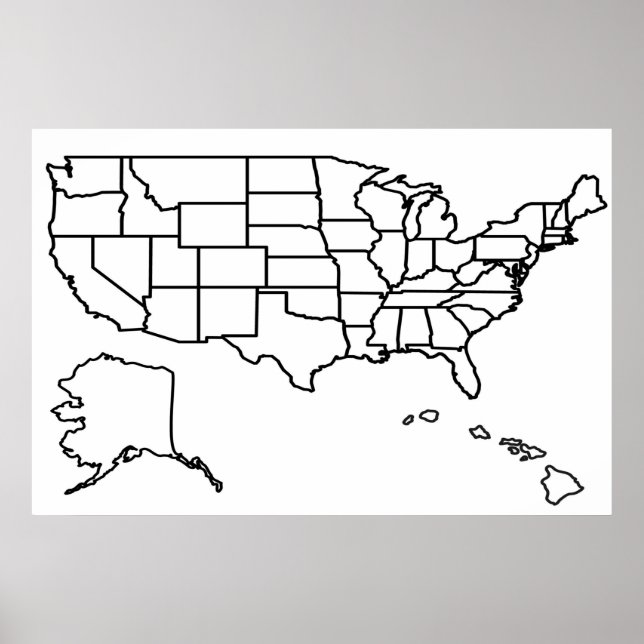 Póster Esquema en blanco del mapa de Estados Unidos (Frente)