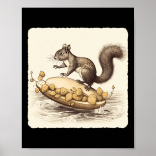 Póster Esquí acuático de ardilla en un par de bellotas. A