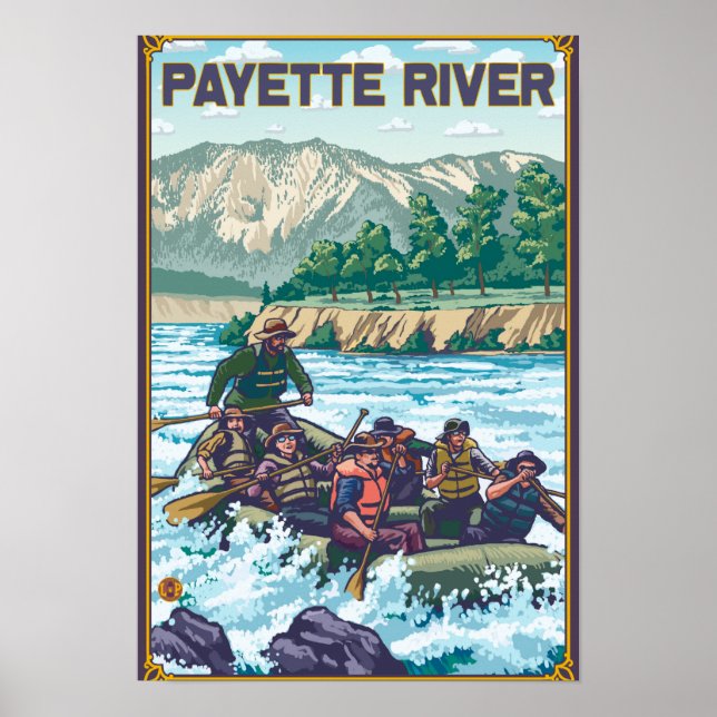 Póster Esquí acuático en balsa - Río Payette, Idaho (Frente)