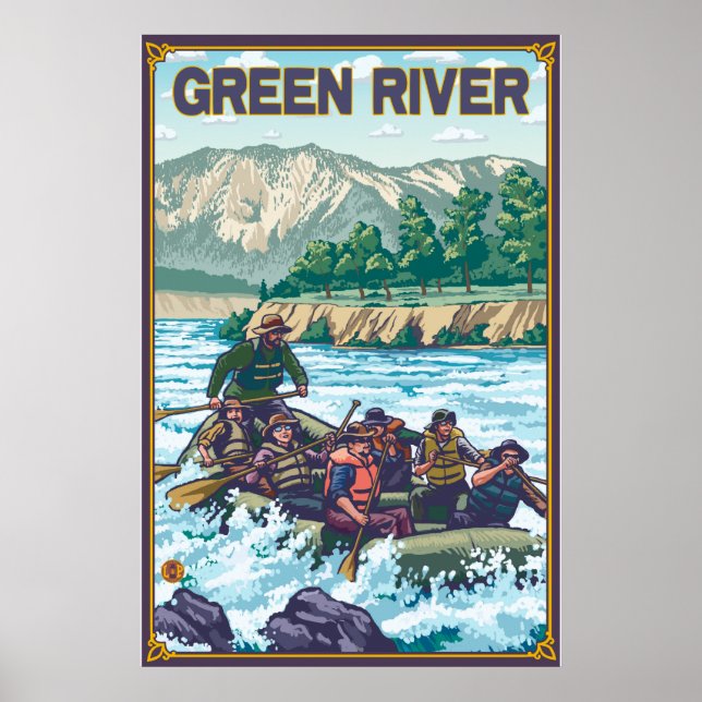 Póster Esquí acuático en balsa - Río Verde, Washington (Frente)