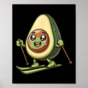 Póster Esquí Aguacate Kawaii Alpino Nieve Invierno Divers
