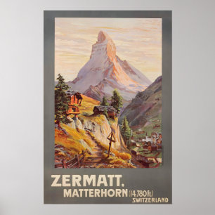 Póster Esquí Alpes Zermatt Suiza Viaje Vintage