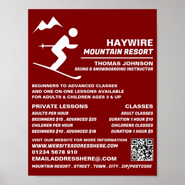 Póster Esquí alpino, clases de esquí/snowboard (Frente)