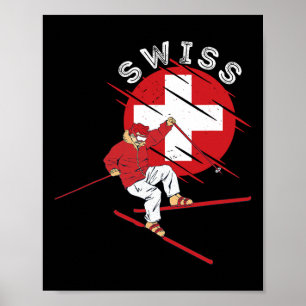 Póster Esquí alpino suizo Schweiz Raíces Bandera de Suiza