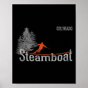 Póster Esquí angustiado Steamboat Colorado retro
