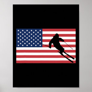 Póster Esquí Bandera Americana Esquiador Hombres Mujeres 