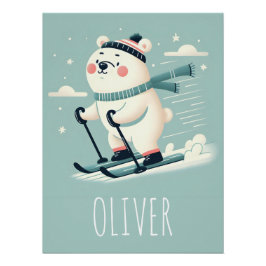 Póster Esquí Caprichoso Oso Polar Lindo Personalizado
