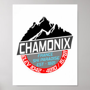 Póster Esquí Chamonix T Shirt Mont Blanc Francia Esquí Pa