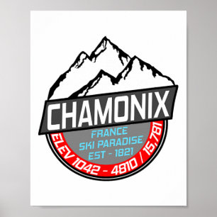 Póster Esquí Chamonix T Shirt Mont Blanc Francia Esquí Pa