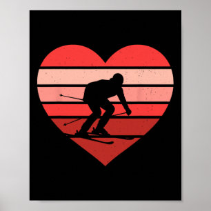 Póster Esquí Corazón Retro Esquí Vintage San Valentín Muj