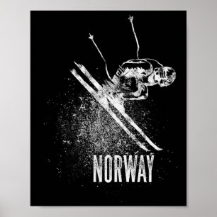 Póster Esquí de bajada de Noruega Diseño Retro Montaña Ni