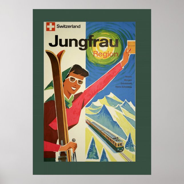 Póster Esquí de época en Poster suizo (Frente)