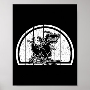 Póster Esquí de montaña Dinosaurio Esquiador Dino Esquí E