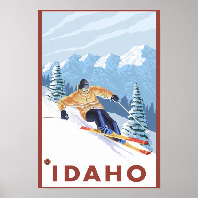 Póster Esquí de nieve cuesta abajo - Idaho (Frente)