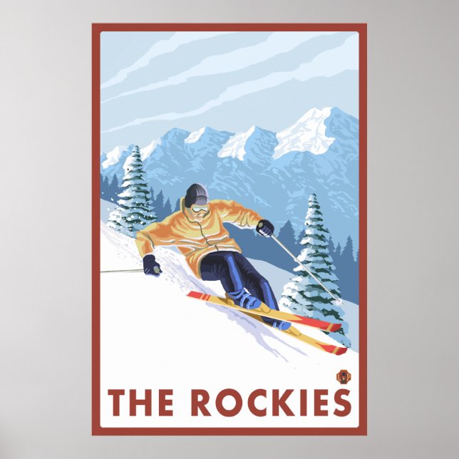 Póster Esquí de nieve cuesta abajo - Las Rockies (Frente)