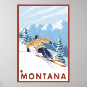 Póster Esquí de nieve cuesta abajo - Montana